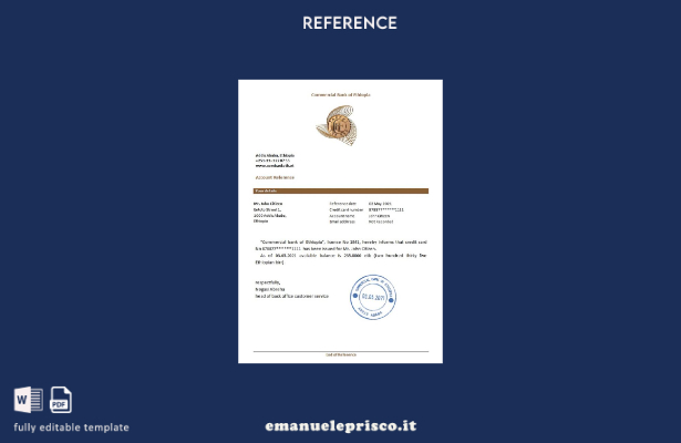 modello di riferimento della banca commerciale dell'Etiopia in stile verificato